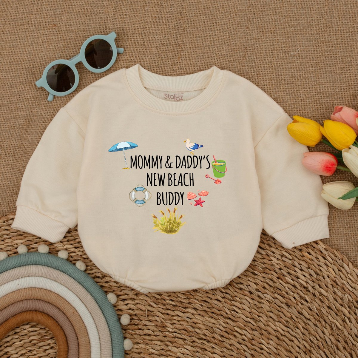 Mommy and Daddy's New Beach Buddy Bodysuit Beach Baby Romper Beach Baby Shower Gift Newborn Baby Ou 175
