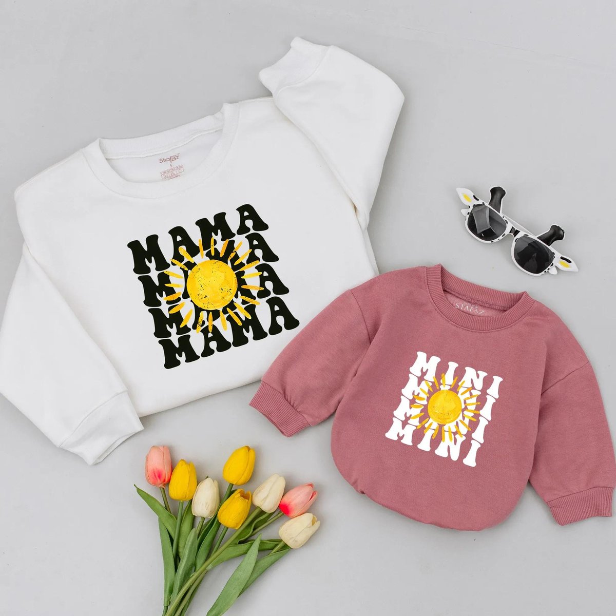Mommy and Me Sun Sweatshirt Set Retro Matching Mother Daughter Shirts Cute Sunshine Outfits Mothers 436