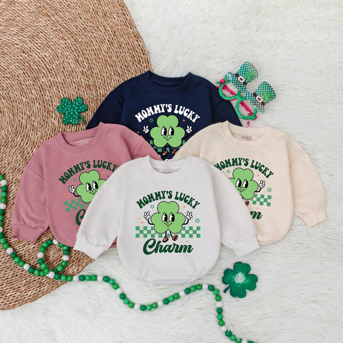 Mommy Lucky Charm St. Patrick's Day Bubble Romper Sweatshirt St. Patrick's Day Baby Outfit Baby Sh 182