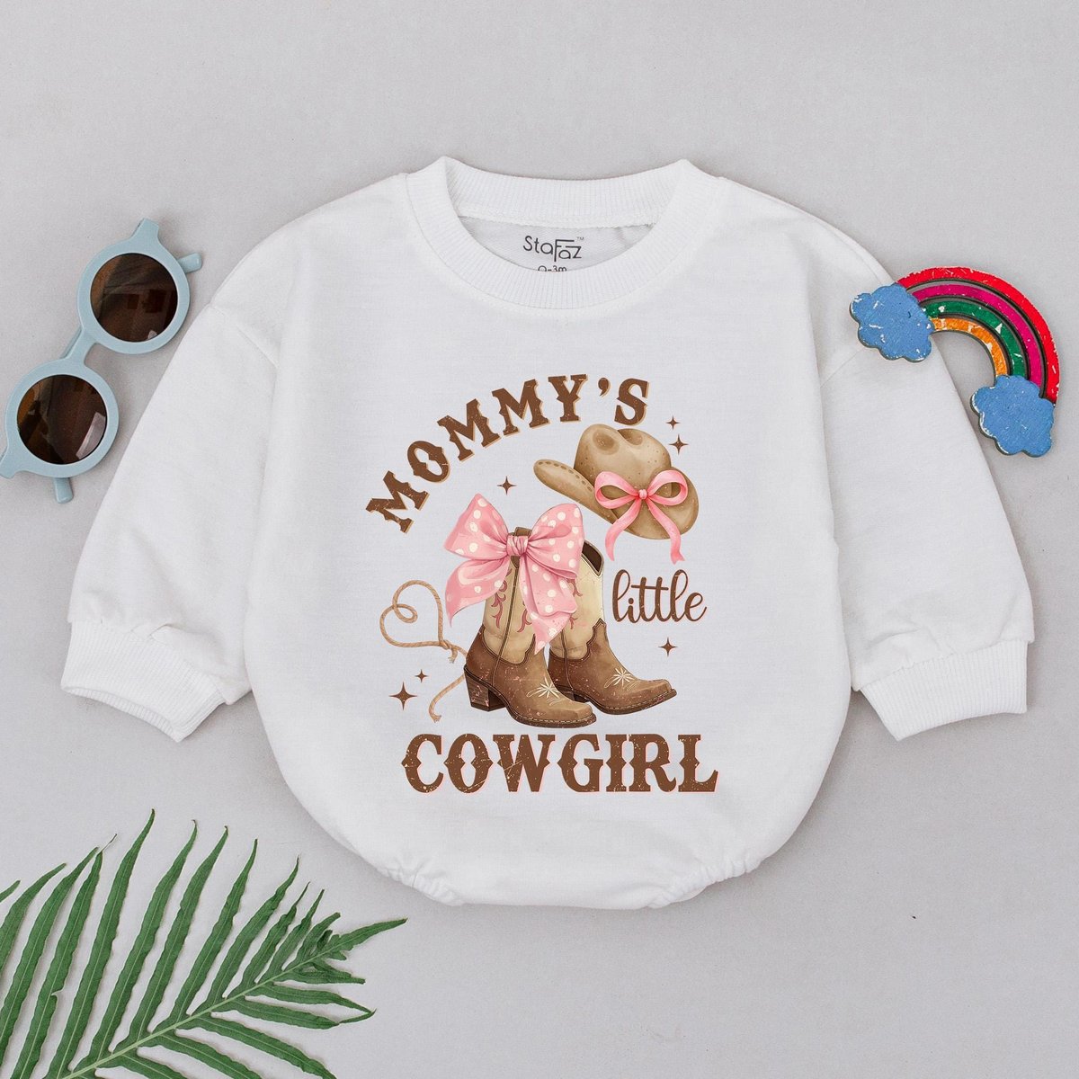 Mommy's Little Cowgirl Bubble Romper Western Country Baby Girl Outfit Mama's Girl Bodysuit Bow Pin