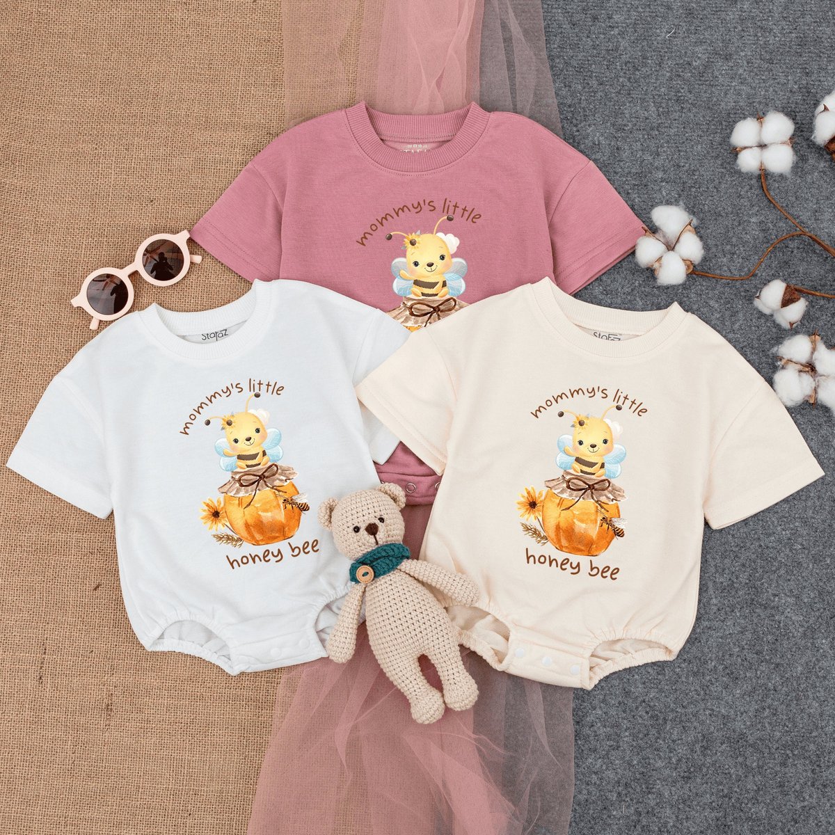 Mommy's Little Honey Bee Romper Short  Sleeve Cute Mom's Baby Outfit Baby Bee Save the Bees Baby 172