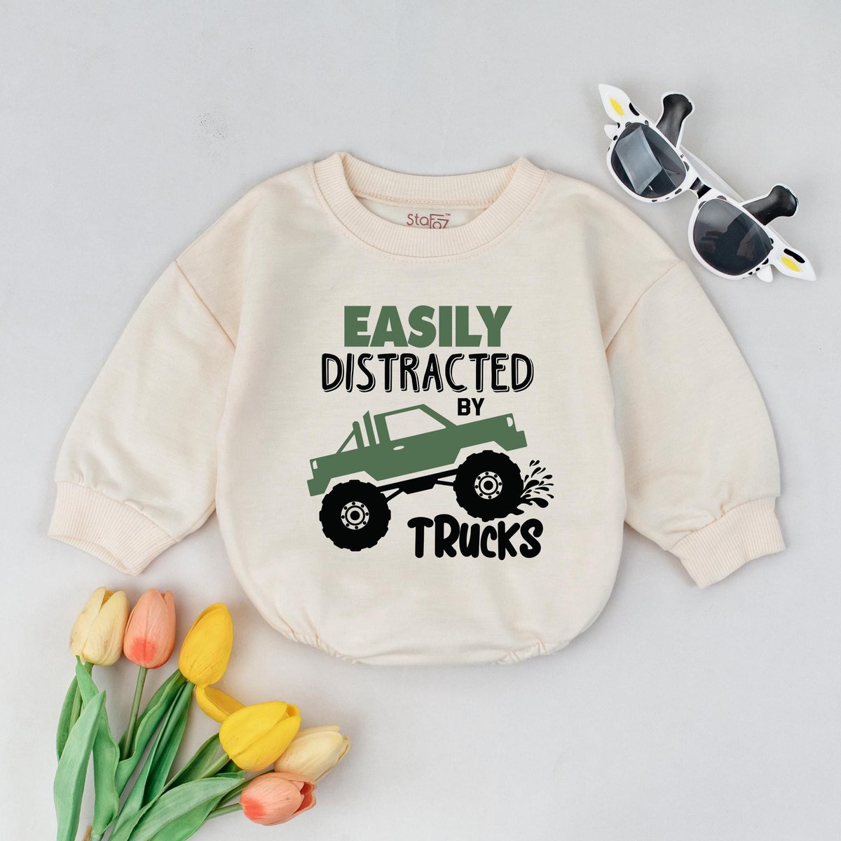 Monster truck baby shirt Toddler truck outfit Boys truck sweatshirt Easily distracted by trucks Baby 429