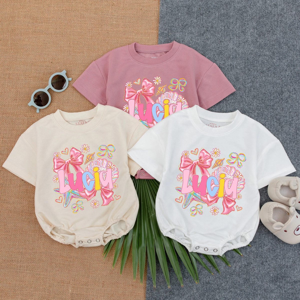 Mosaic Crab With Beachy Bubble Romper Customized Name Baby Romper Coastal Baby Outfit Beach Theme To 433