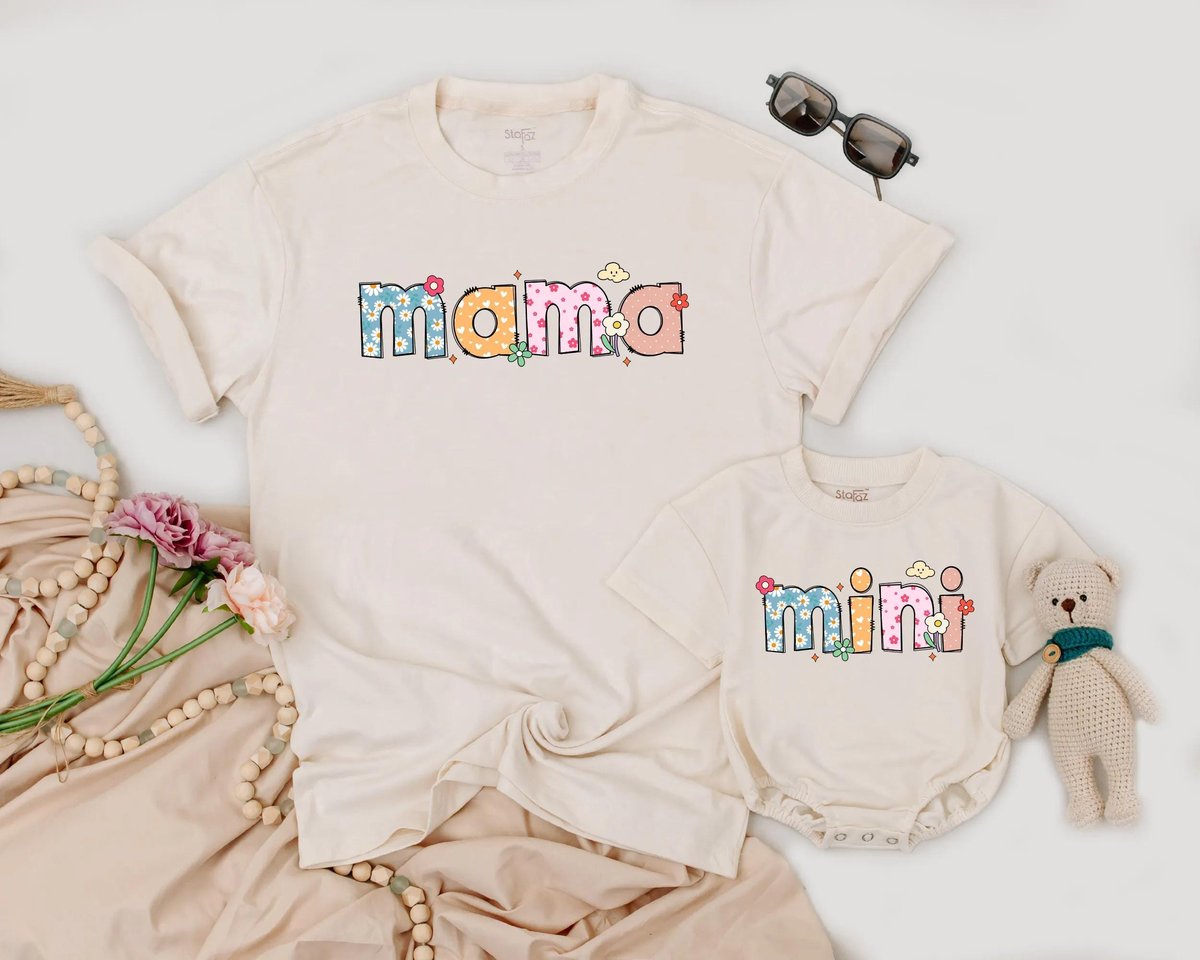 Mothers Day Flower Shirt Retro Mama Mini Matching Tee Mom and Baby Outfit Floral Mommy and Me Shirt 189