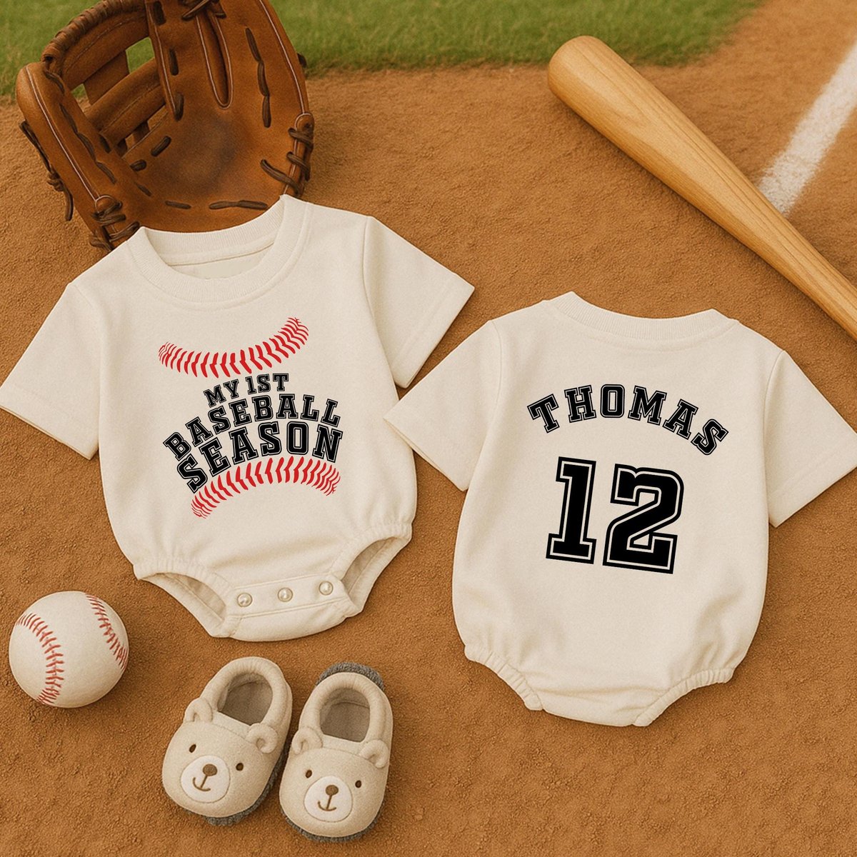 My 1st Baseball Season Bubble RomperBaby Boy Game Day OutfitInfant Baseball T Shirt RomperFirst Base 190