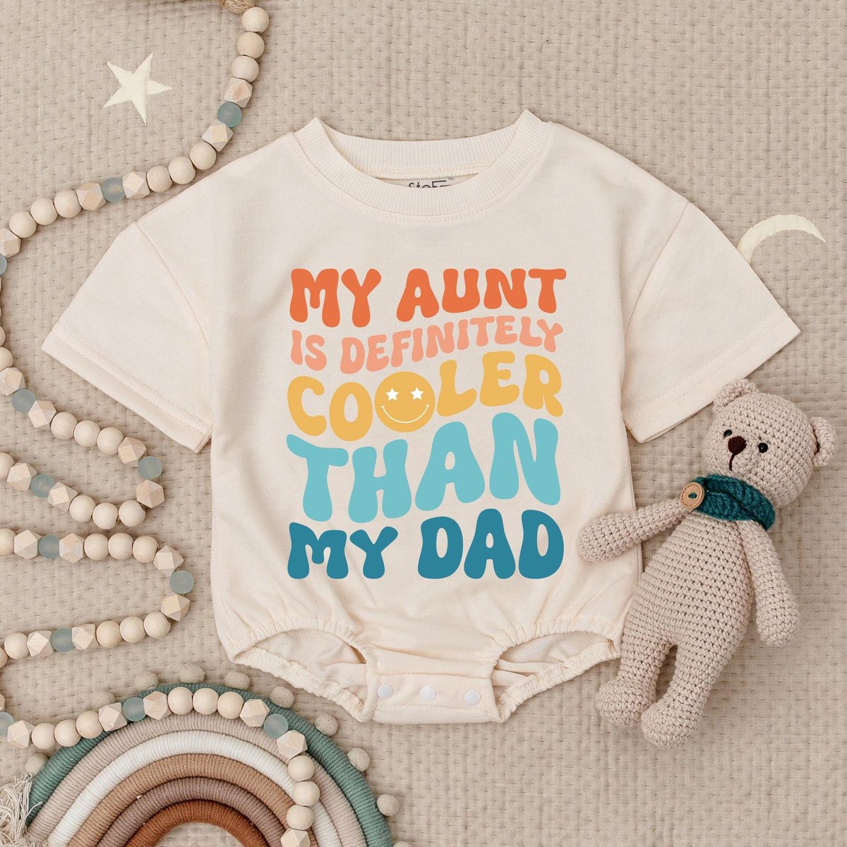 My Aunt Is Cooler Than My Dad Baby Romper Funny Vintage Bodysuit Cute Family Babysuit Funny Auntie A
