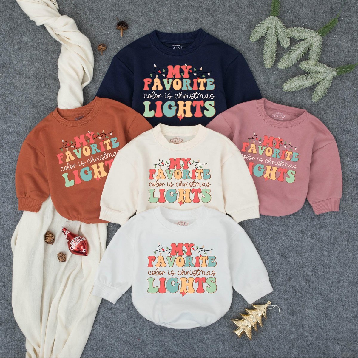 My favorite color is christmas lights Baby Outfit Christmas Toddler Sweatshirt Christmas Baby Clothe 159