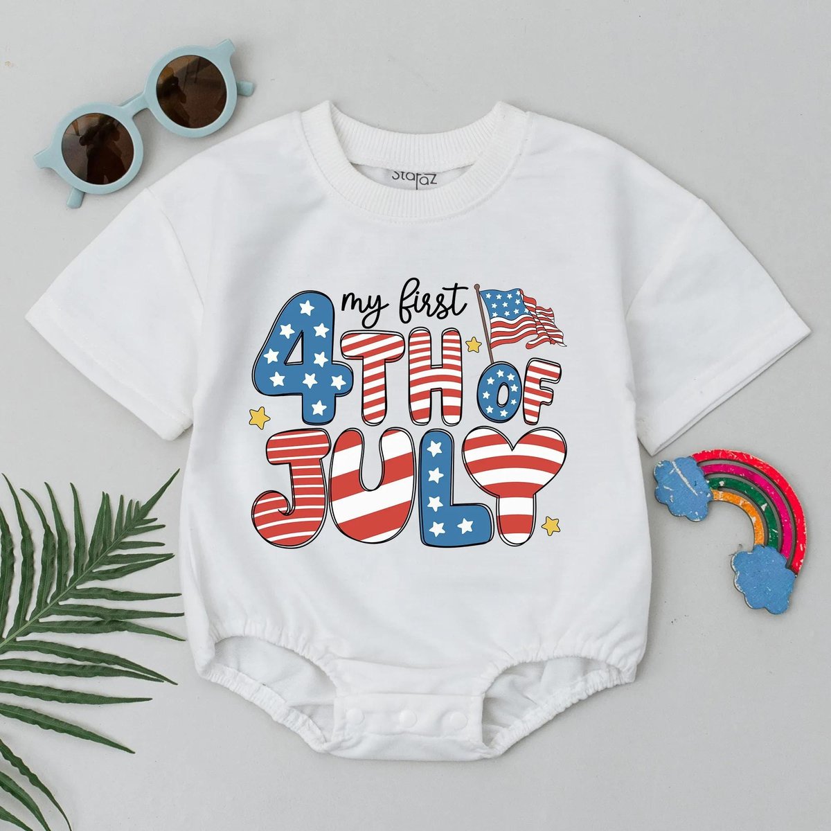 My First 4th of July Baby Romper USA Flag Stars Stripes Bubble Bodysuit Patriotic Baby Outfit Baby S
