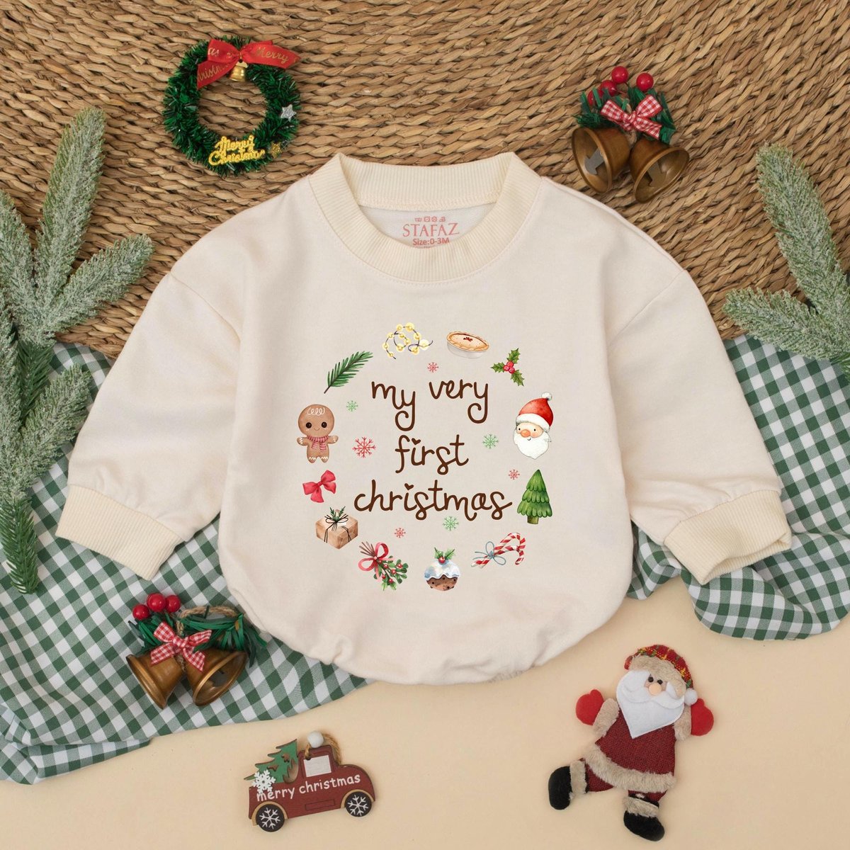 My First Christmas Baby Bubble Romper Newborn Christmas Bodysuit Infant Holiday Outfit Cute Baby Gir 436
