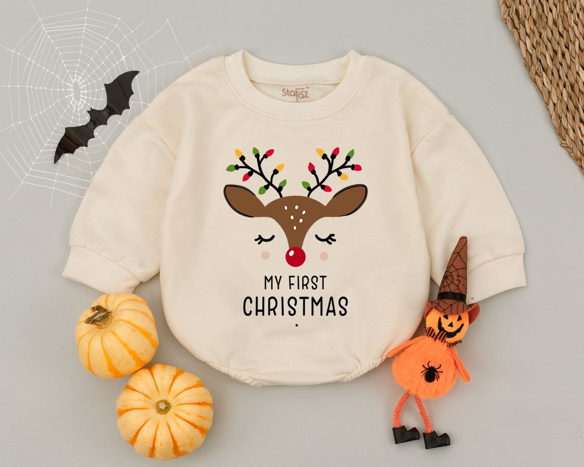 My First Christmas Baby RomperChristmas Reindeer Baby ClothesWinter Baby BodysuitBaby Shower Bubble