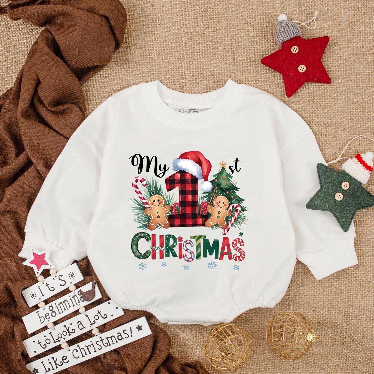 My First Christmas Bubble Romper Christmas Baby Romper Christmas BodysuitBaby Christmas OutfitOversi