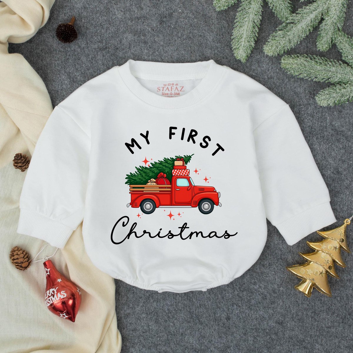 My First Christmas Bubble Romper Sweatshirt Christmas Baby Bodysuit Christmas Baby Outfit Baby Chris 434