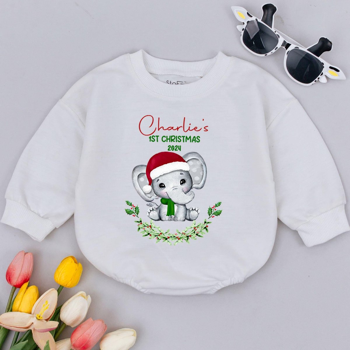 My First Christmas Elephant Bubble Romper Baby Holiday Outfit Baby Shower Funny Christmas Baby Cloth 180