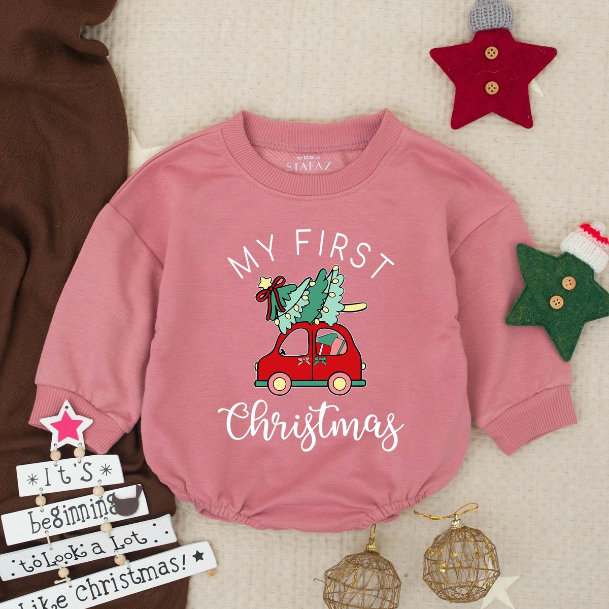 My First Christmas Girly Bubble Romper Christmas Baby Sweatshirt Christmas Baby Outfit Baby Christma