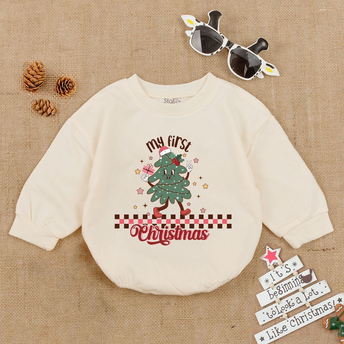 My First Christmas Romper Baby Bubble Romper Christmas Baby Girl Outfit Christmas baby Outfit Baby