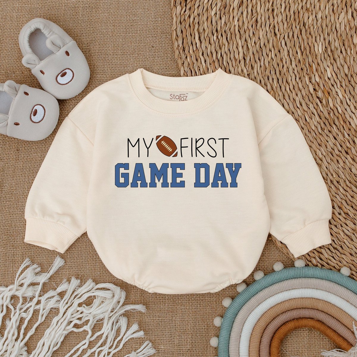 My First Game Day Romper Football Baby Shower Newborn Bodysuit First Father's Day Baby Outfit Gift