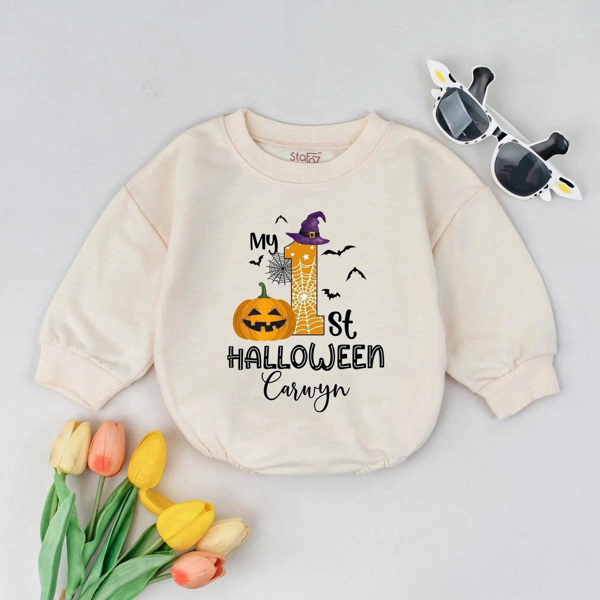 My First Halloween Baby Bubble Romper Custom Name Halloween Outfit Personalized Fall Baby Romper Pum 433