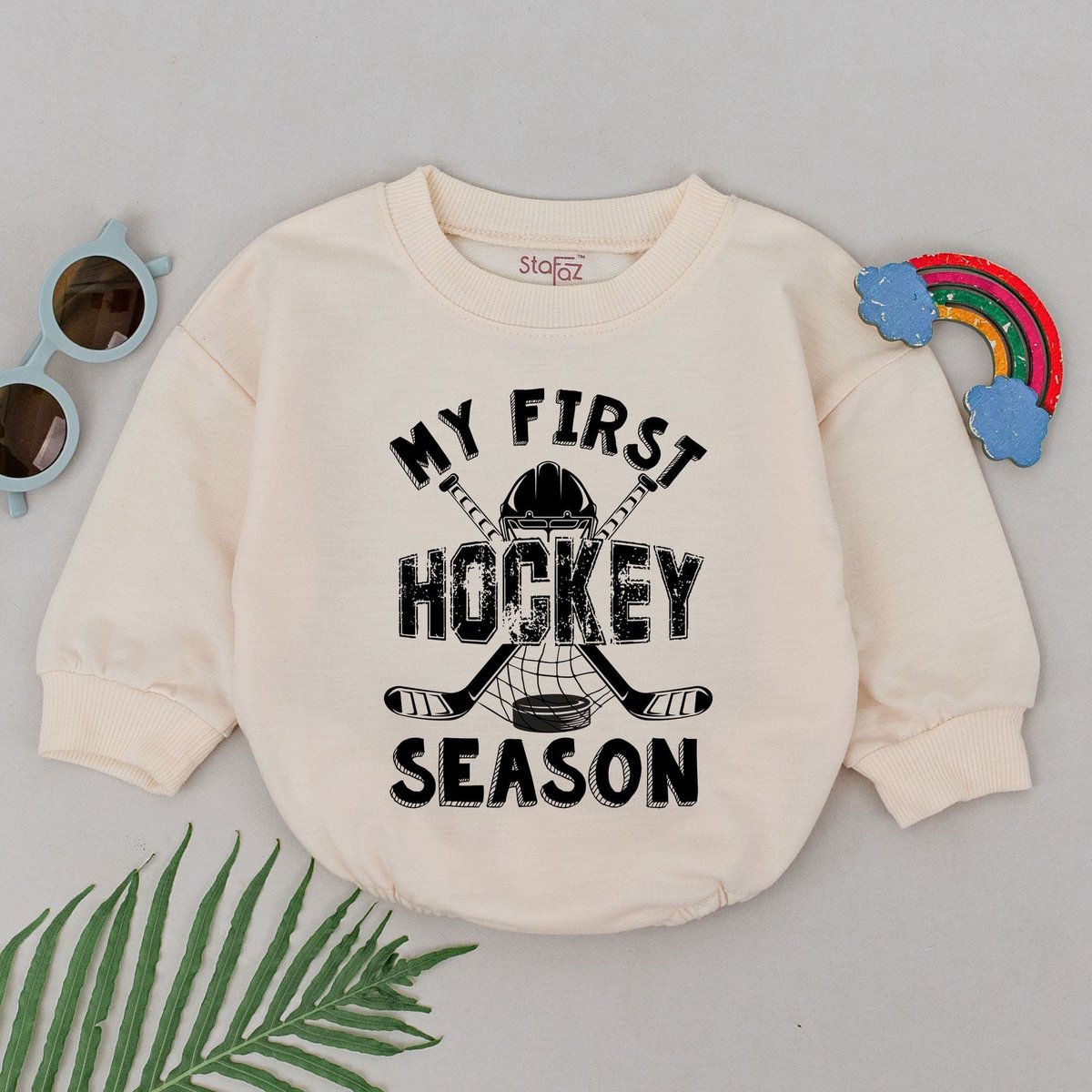 My First Hockey Season Romper Retro Future Hockey Player Bodysuit Sport Romper Hockey Baby Father's