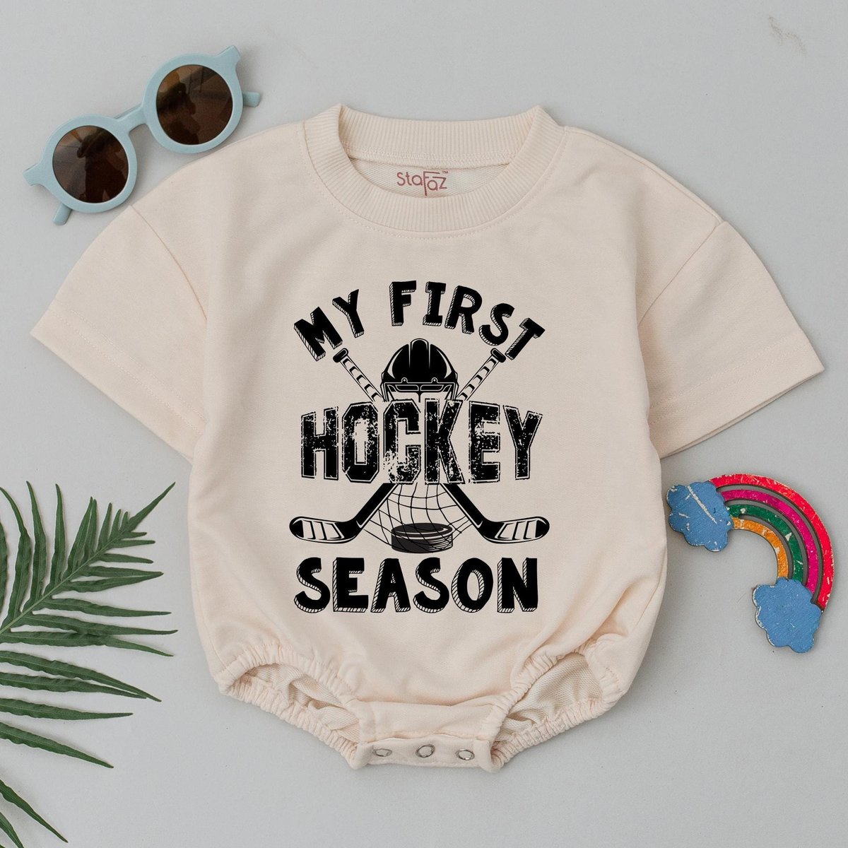 My First Hockey Season Romper Retro Future Hockey Player Bodysuit Sport Baby Clothes Dads Little Hoc