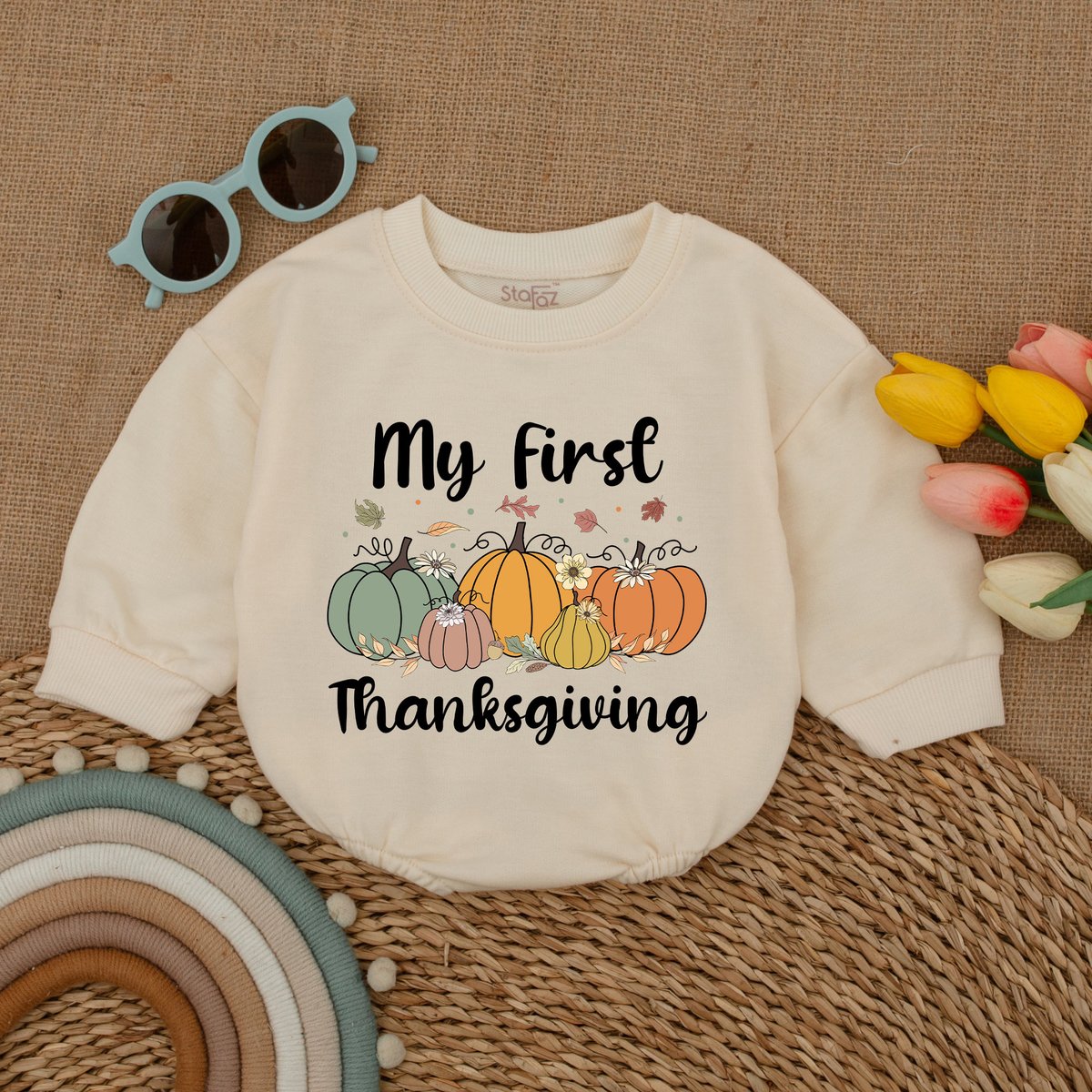 My First Thanksgiving Romper Pumpkin Baby Bodysuit Baby Thanksgiving Outfit Fall Baby Clothes Bubble 175