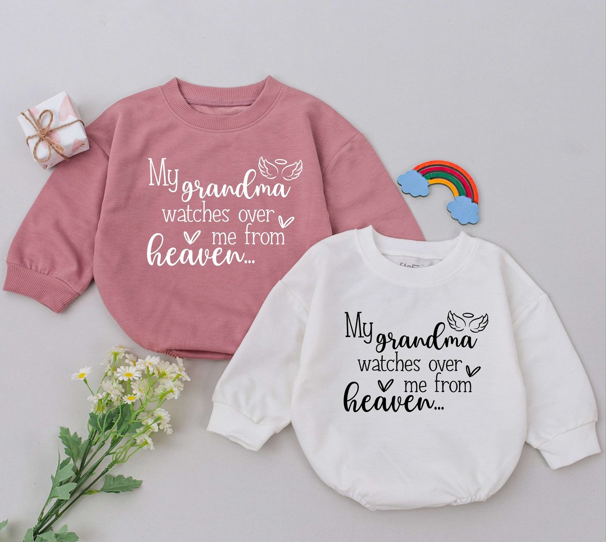 My Grandma Watches Over Me From Heaven Romper Handpicked By My Grandma Shirt Memorial Baby Outfit Ba