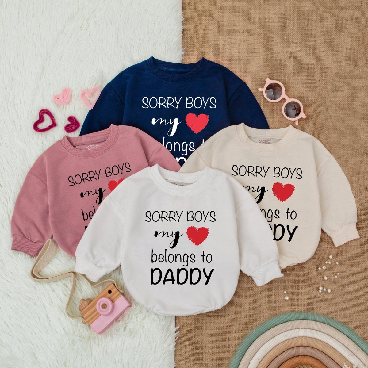 My Heart Belongs To Daddy Baby Bubble Romper Baby Girl ClothesFirst Valentines Baby OutfitValentines 184