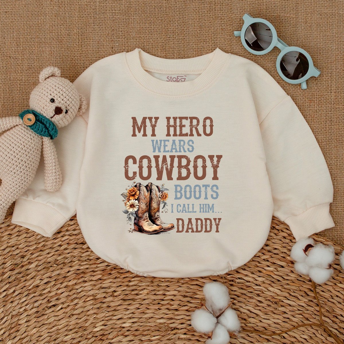 My Hero Wears Cowboy Boots I Call Him Daddy Romper Father's Day Bodysuit Western Baby Clothes Baby 171