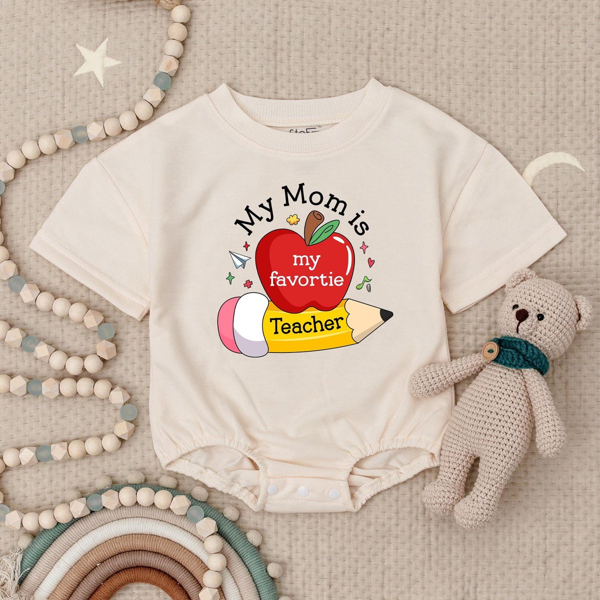 My Mom Is My Favorite Teacher Baby Romper Old School Baby Bodysuit Teacher Mom Baby Romper Teacher B
