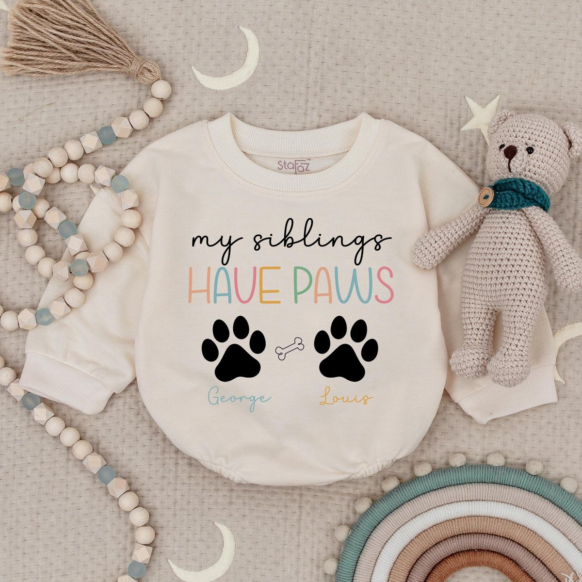 My Sibling Dog Have Paws Baby Romper Personalized Dog Baby Romper Custom Dog Name Baby Bodysuit Baby