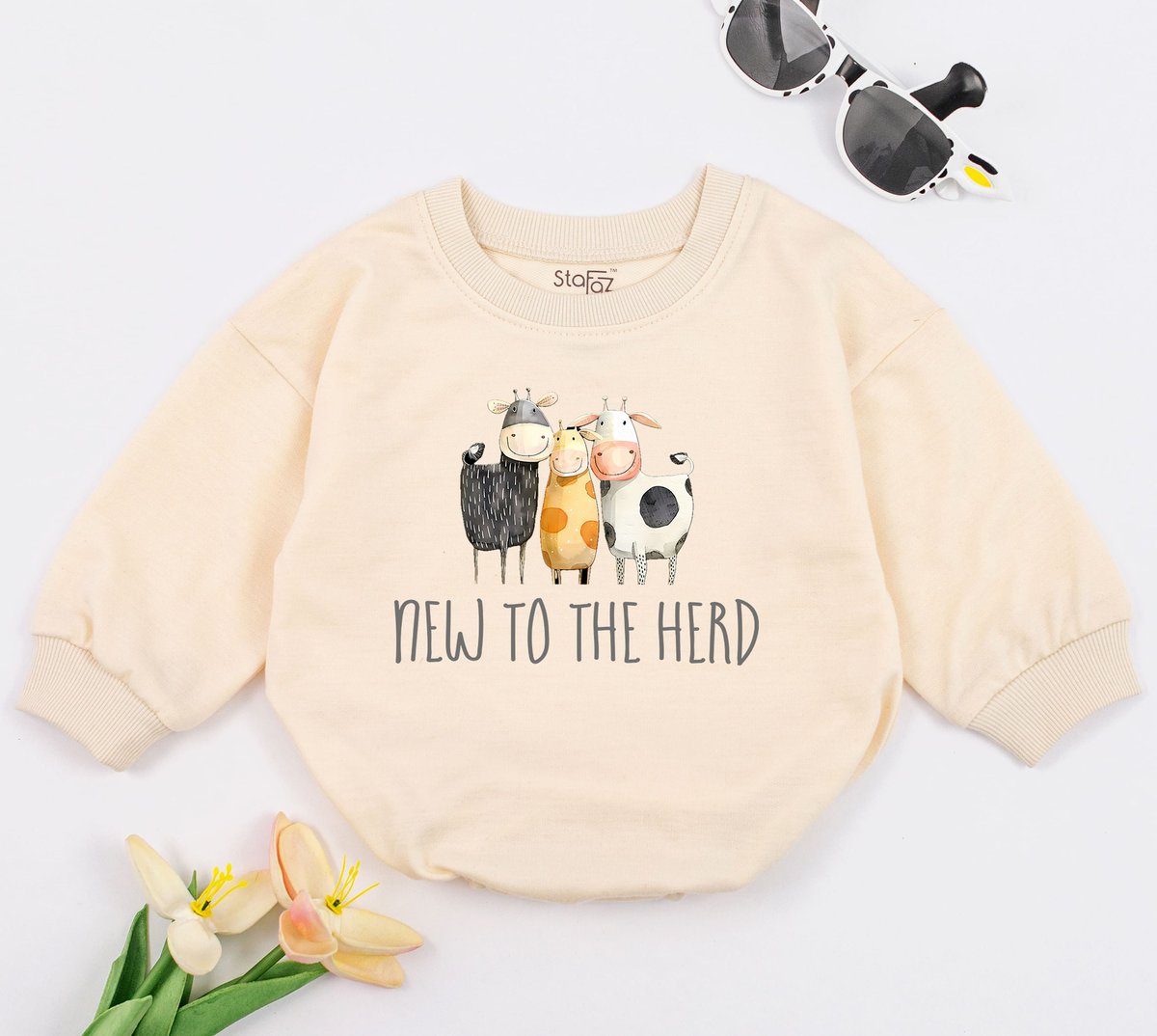 New To The Herd Baby Romper Cow Announcement Gift Cow Baby Clothes Farm Baby Outfit Funny Farm Baby 168