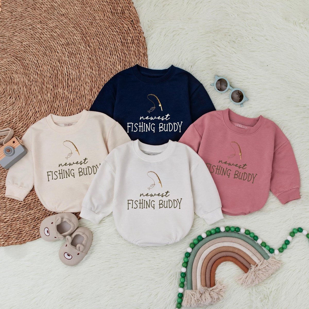 Newest Fishing Buddy Bubble Romper Cute Pregnancy Announcement to Husband Daddys Fishing Buddy Baby 186