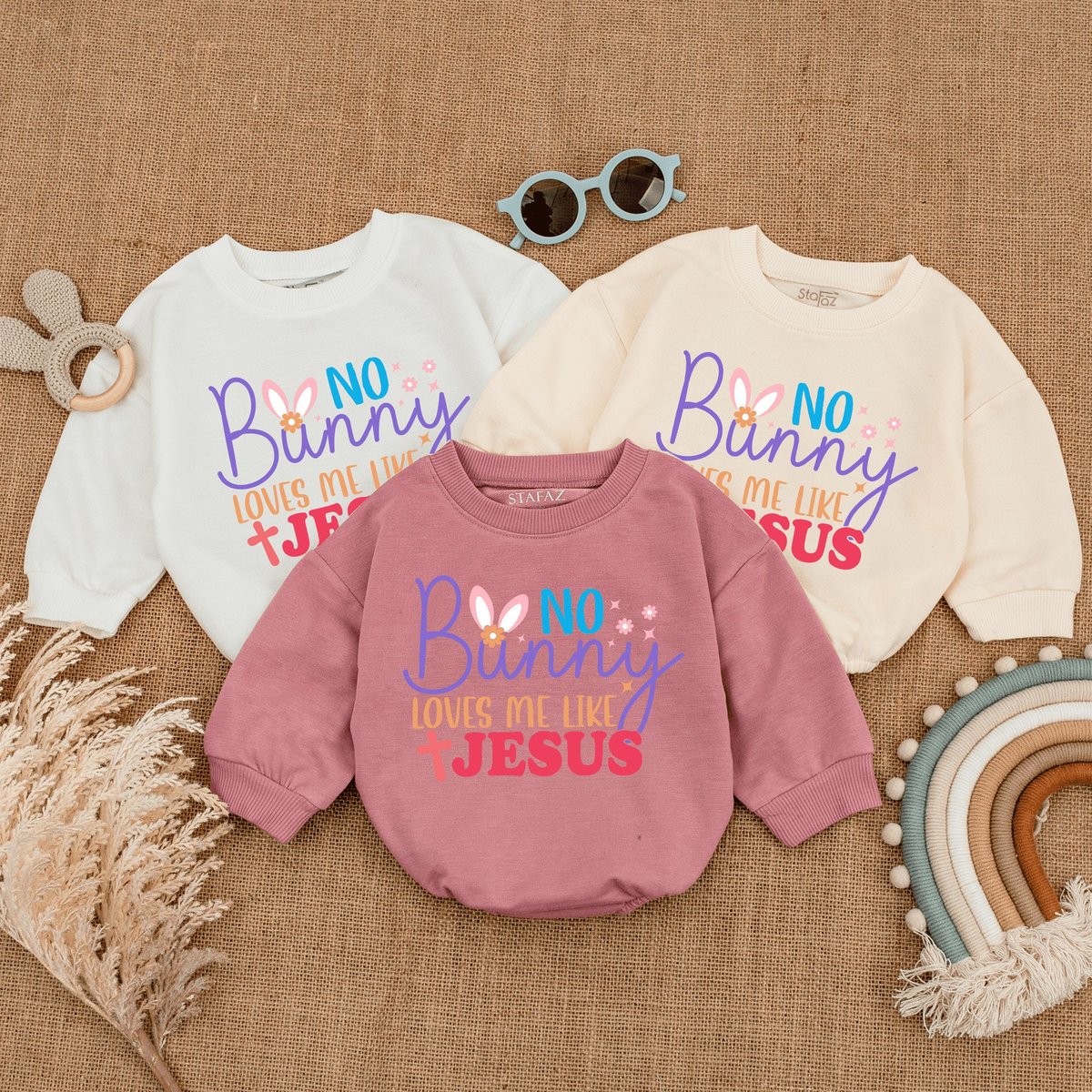 No Bunny loves me like Jesus Baby Romper Easter Christian outfit Christian Kids Shirts Bodysuit East 166