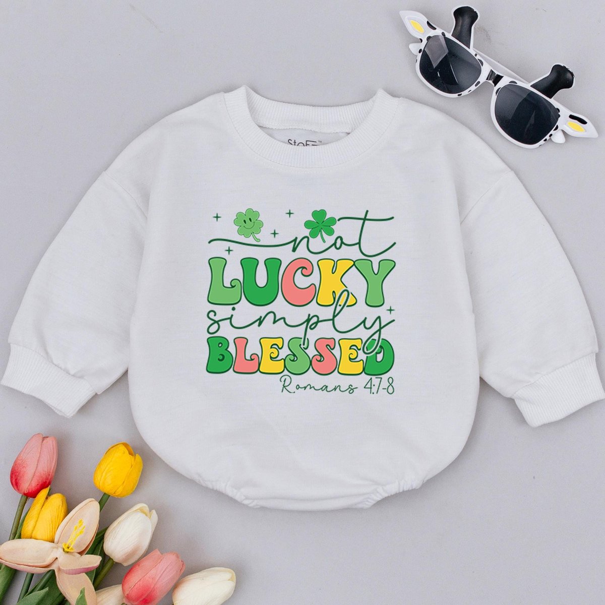 Not Lucky Simply Blessed Baby Romper Clover Patrick Baby Bodysuit Newborn Saint Patrick's Day Clove 185