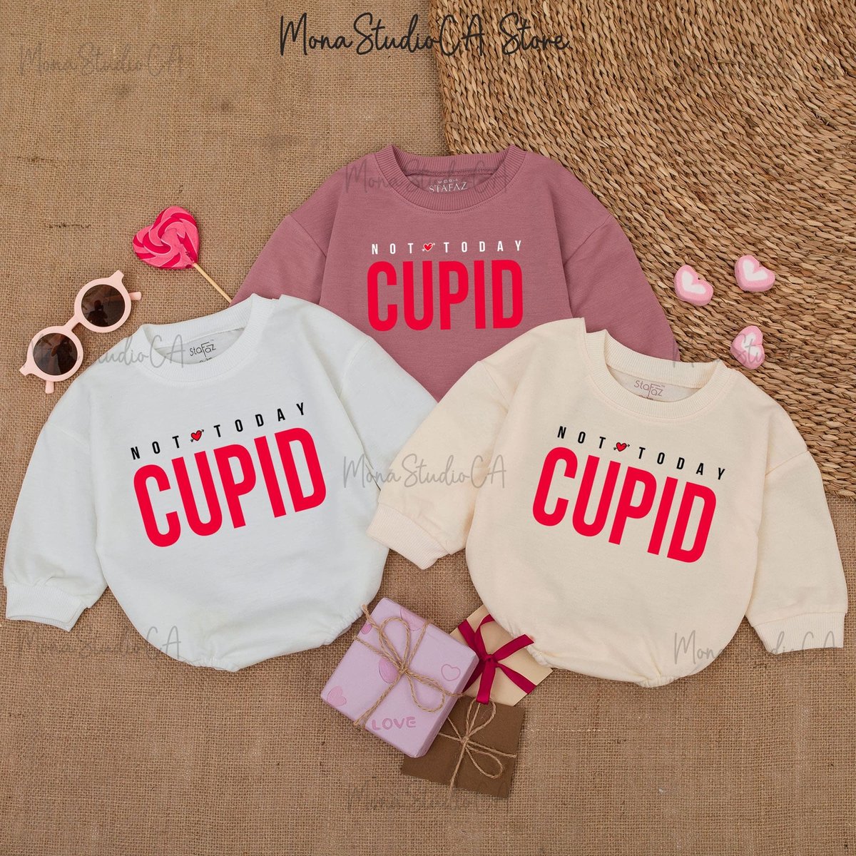 Not Today Cupid Baby Romper Valentines day baby Outfit Valentines day baby girl outfit Valentines ba