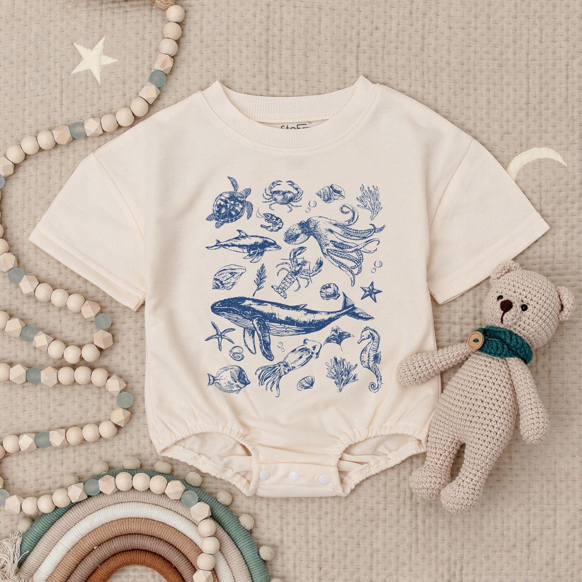 Ocean Animals Baby Romper Under The Sea Baby Romper Summer Ocean Life Baby Bodysuit Cute Natural Bab