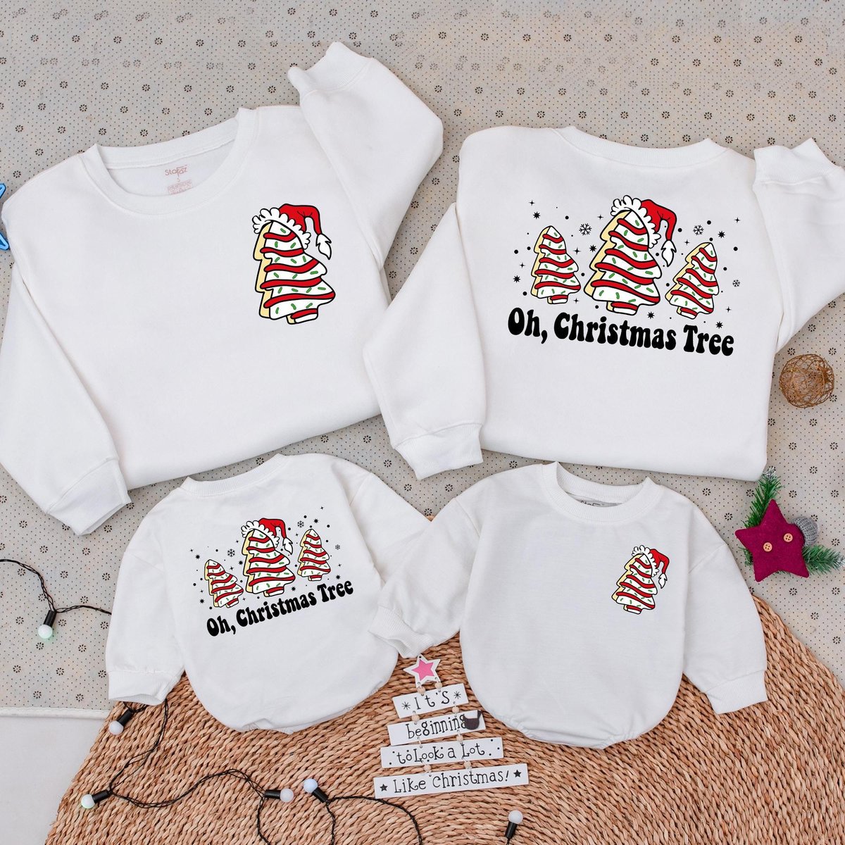 Oh Christmas Tree Sweatshirt Tree cakes Retro Christmas Baby romper Christmas Matching Family 2 side 180