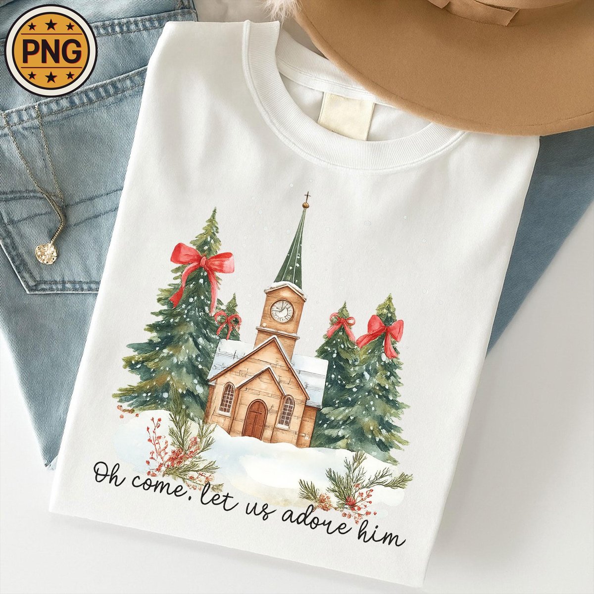 Oh Come Let Us Adore Him Png Jesus Christmas PNG Coquette Christmas Tree Png Hand Drawn Christian Ch 435