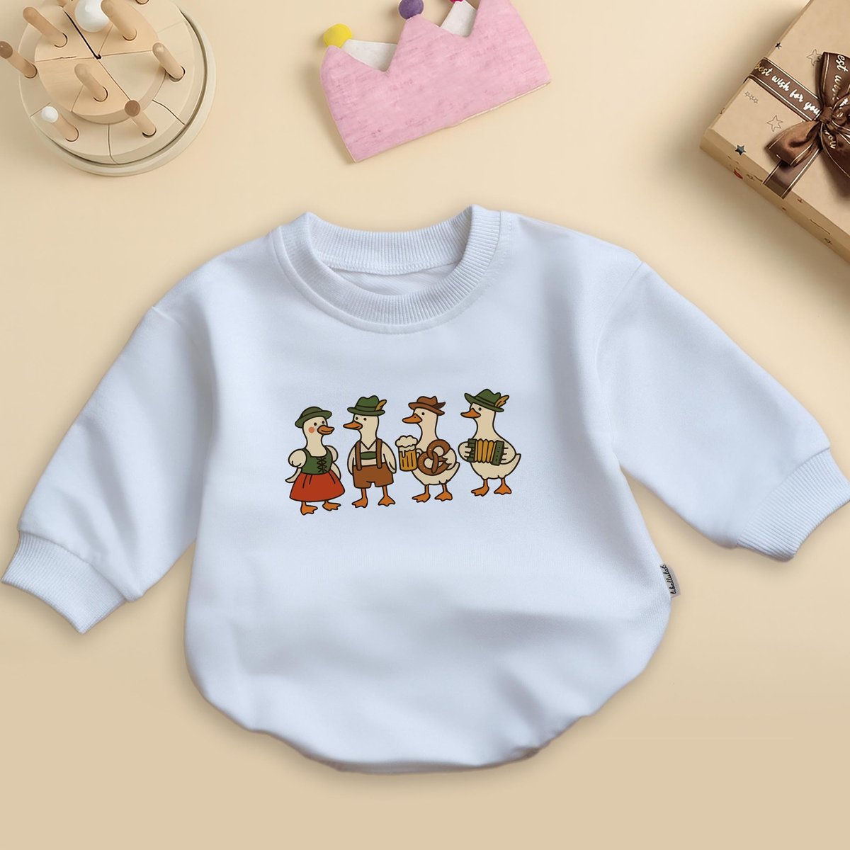 Oktoberfest Goose Baby Romper Boho Bubble Romper Silly Goose Outfit German Beer Festival Baby Clothe 437