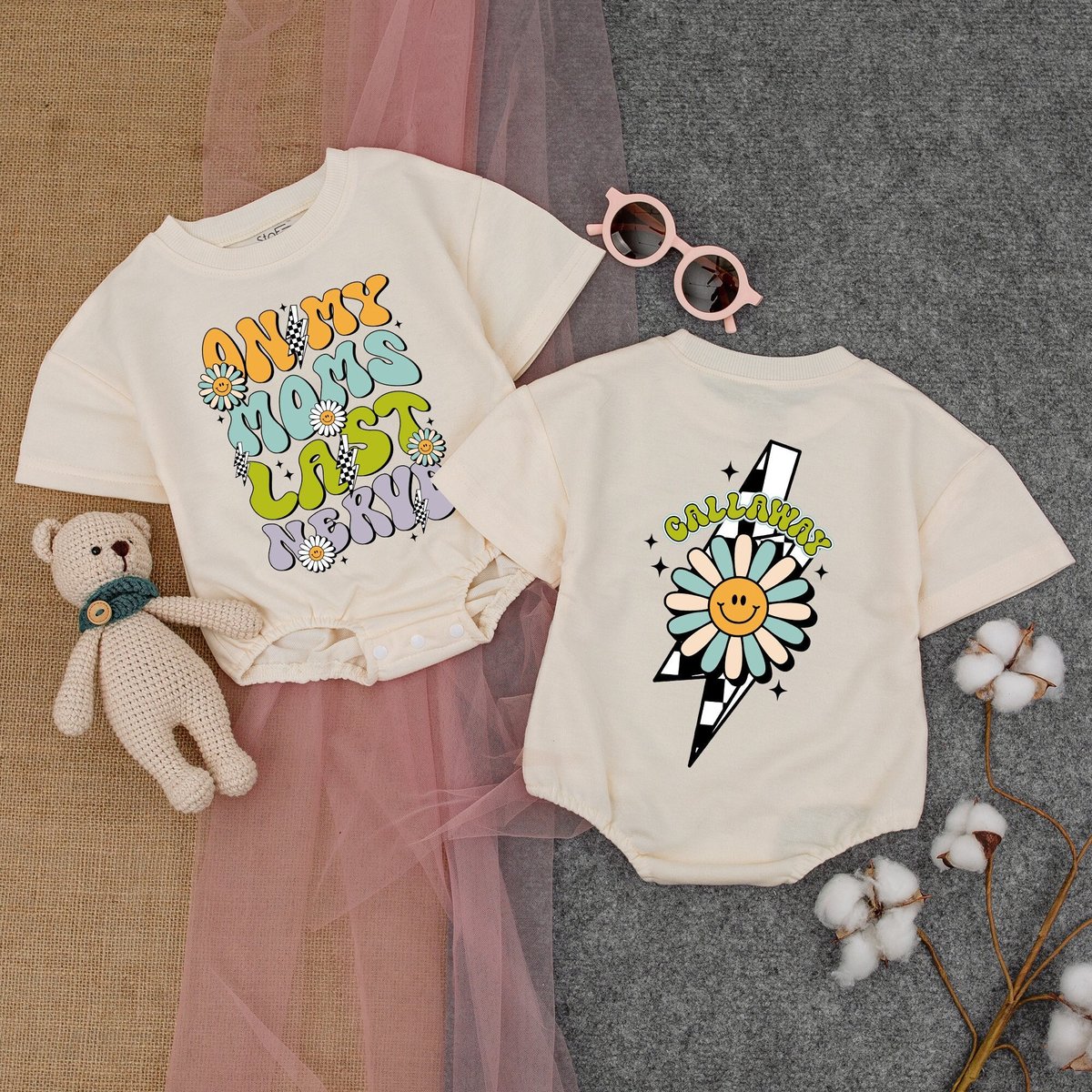 On My Moms Last Nerve Short  Sleeve Romper First Birthday Outfit Feral Child Girl Outfit Newborn Bu 175