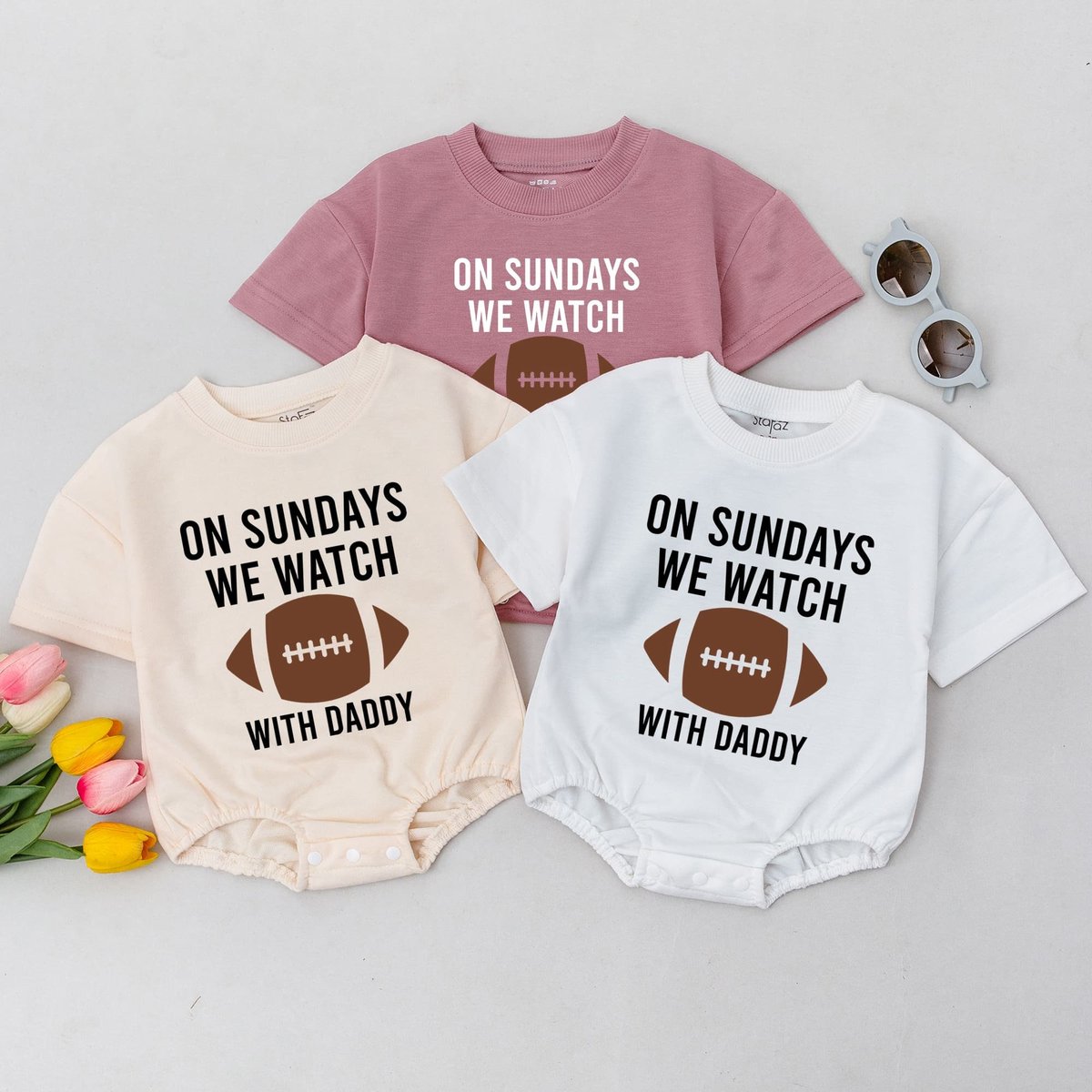 On Sundays We Watch football with Daddy Fall Baby Clothes Daddy's Girl Football Season Oversized Ba 169