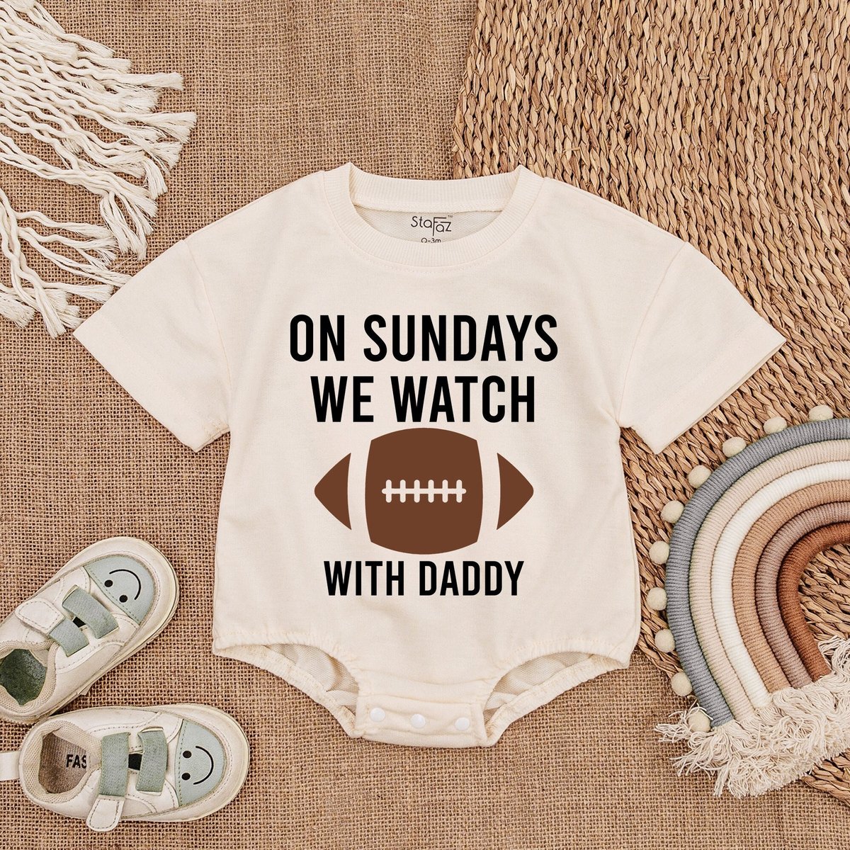 On Sundays We Watch with Daddy Romper Football Season Kid Sweatshirt Oversized Sweatshirt Baby Rompe 168