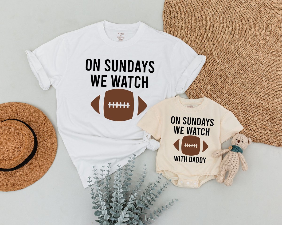 On Sundays We Watch with Daddy Football Season Matching Dad and Baby Outfit Football Baby Shower Fal 170