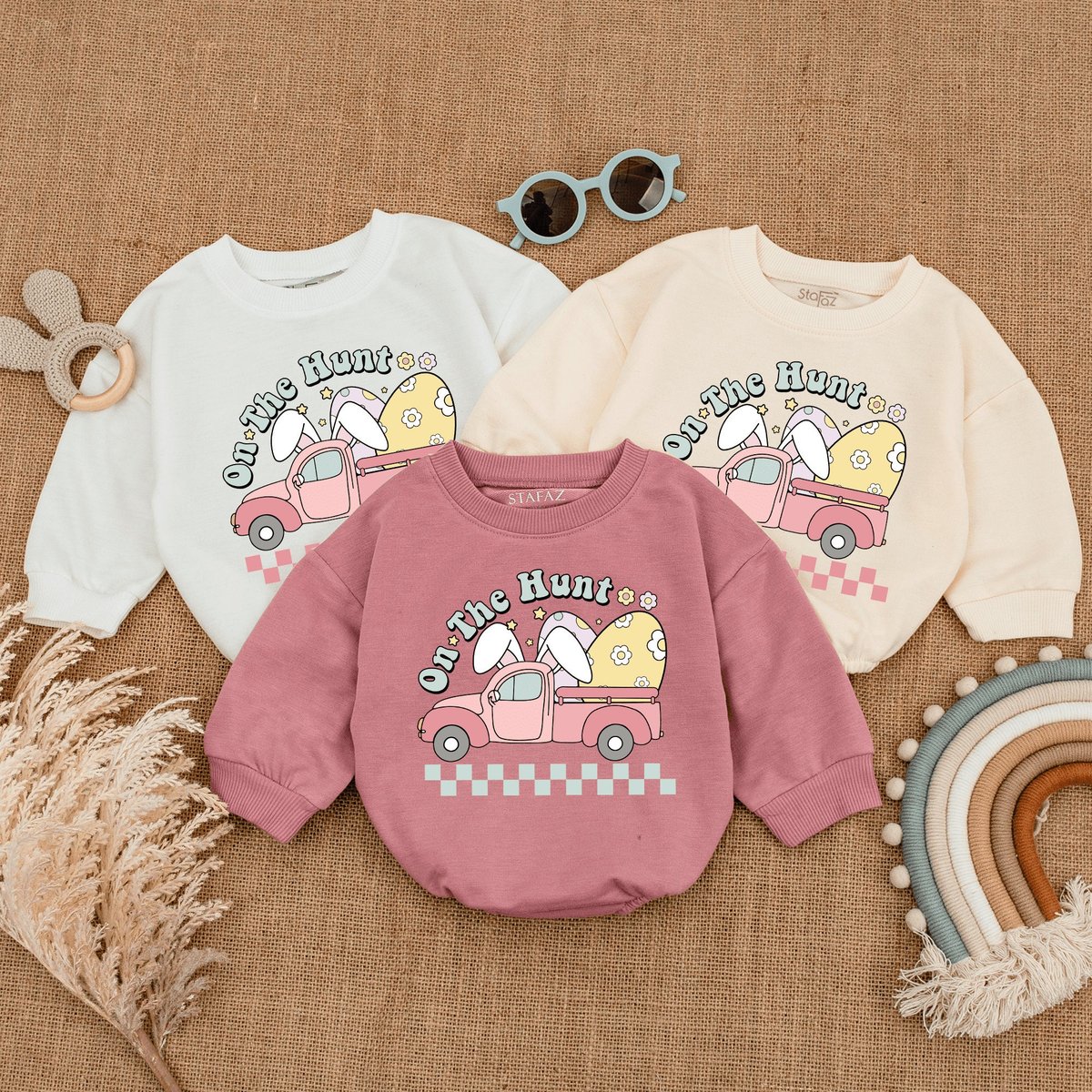 On The Hunt Romper Kid Easter Christian outfit Christian Kids Shirts Bodysuit Easter Shirts for Babi 165