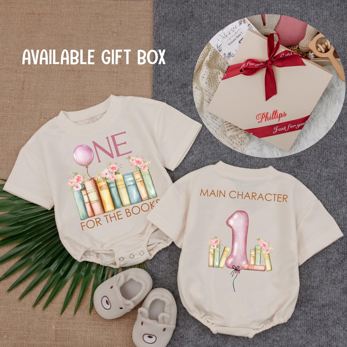 One for the Books First Birthday Bubble Romper Customized Baby Girl Name Outfit Book Theme 1st Birth 433