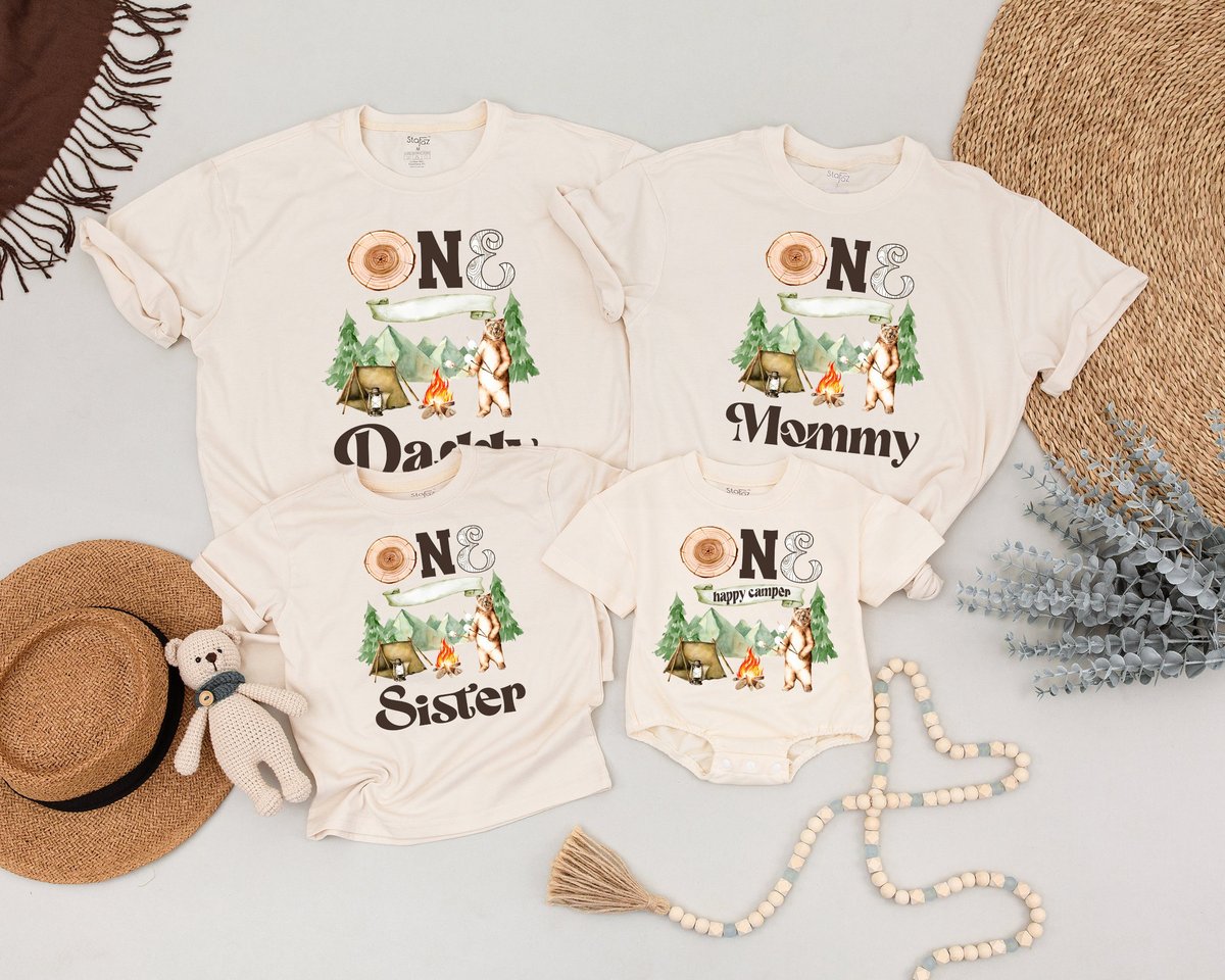 One Happy Camper 1st Birthday Shirt Camping First Birthday Outfit Family Matching Camp Tees Camping 170
