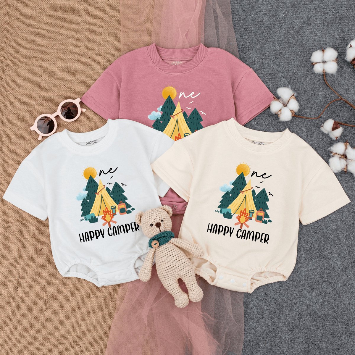 One Happy Camper Baby Romper Short  Sleeve Summer Baby Clothes Forest Baby Clothes Outdoor Adventur 168