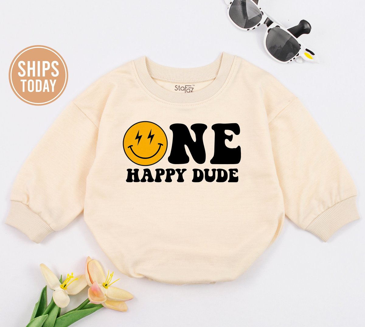 One Happy Dude Baby Romper First Birthday Gift 1st Birthday One Cool Dude Smiley Face Birthday Outfi 149