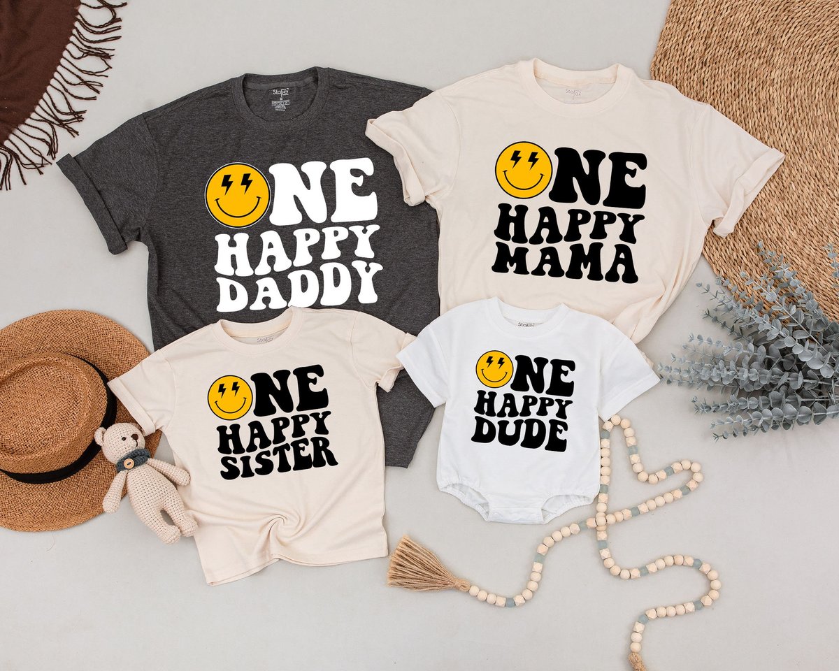 One Happy Dude Matching Birthday Shirts Baby 1st Birthday Outfit Mom and Baby Gift Happy Face Matchi 168