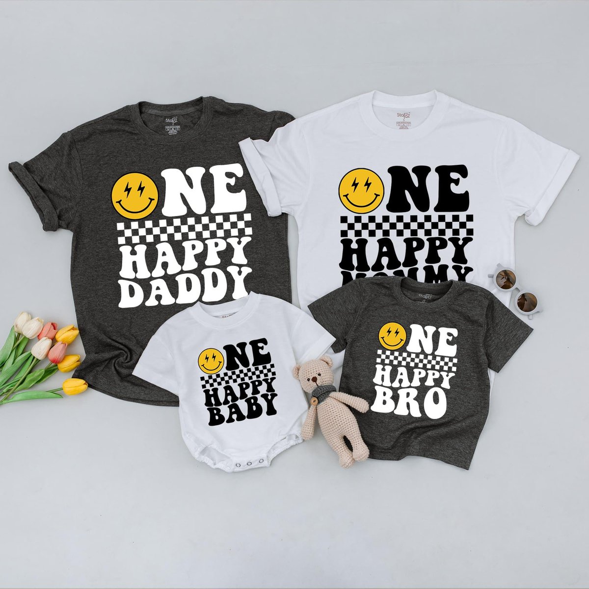 One Happy Dude Matching Birthday Shirt Retro Smiley Face Shirt First Birthday Shirt 1st birthday out 175