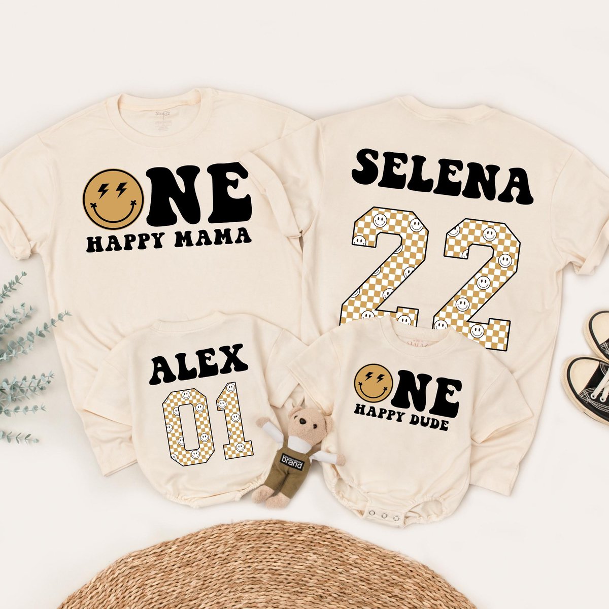 One Happy Dude Matching Birthday Shirt One Happy Family 2 sided Shirt Birthday Family Shirt Retro Sm 183